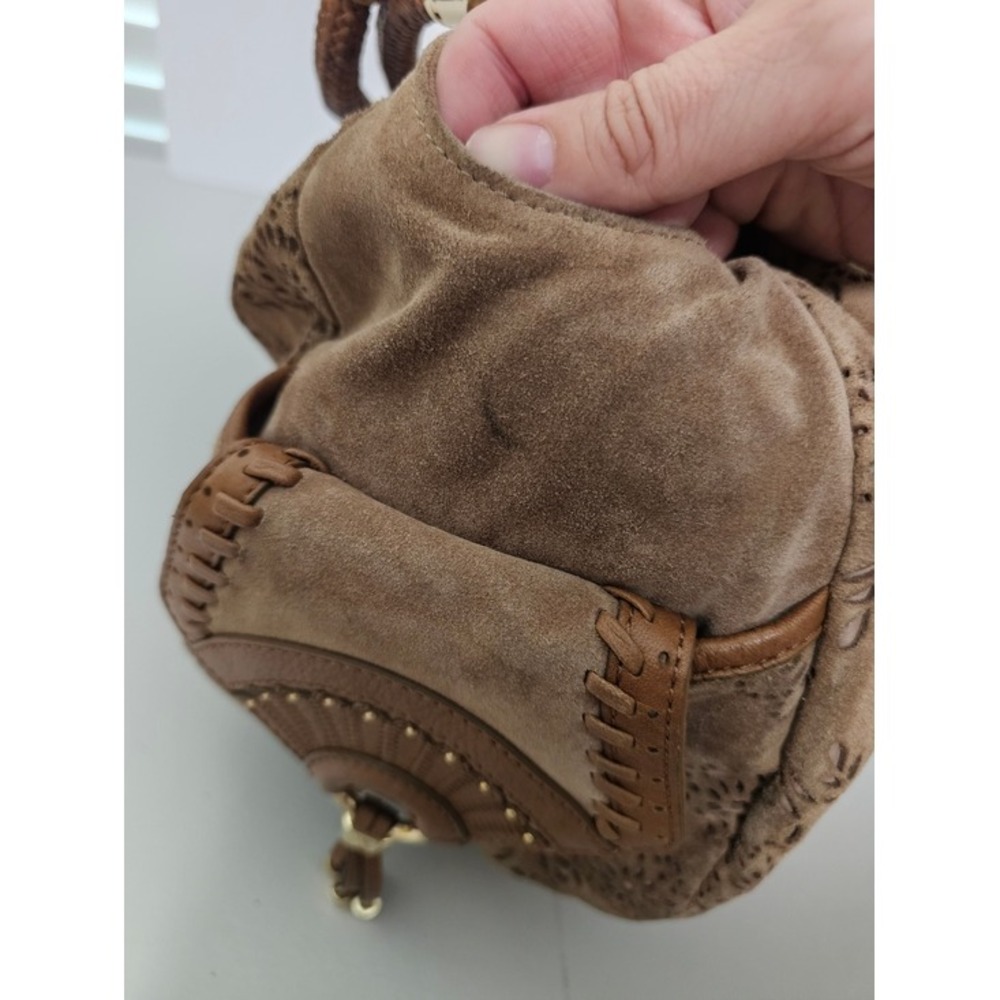 Cole Haan Brown Floral Embossed Suede Hobo Bag - Picture 9 of 14